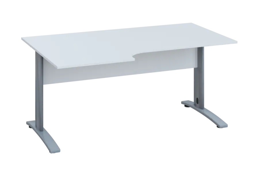 ERK 18 - 166 stůl kancelářský, rohový, levý, kovová podnož stříbrná, deska 18 mm, široký 1600 mm, bílá